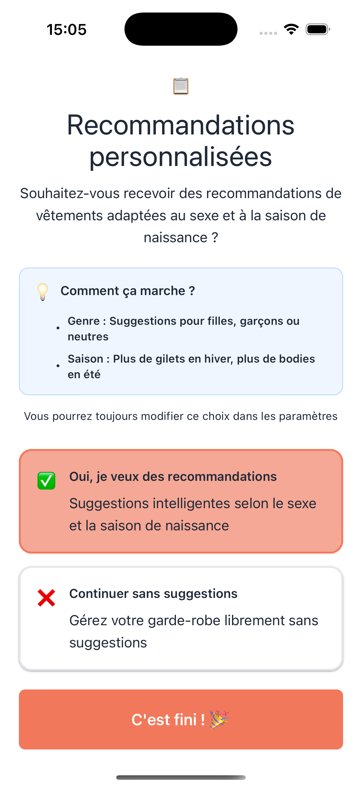 Alerte taille suivante